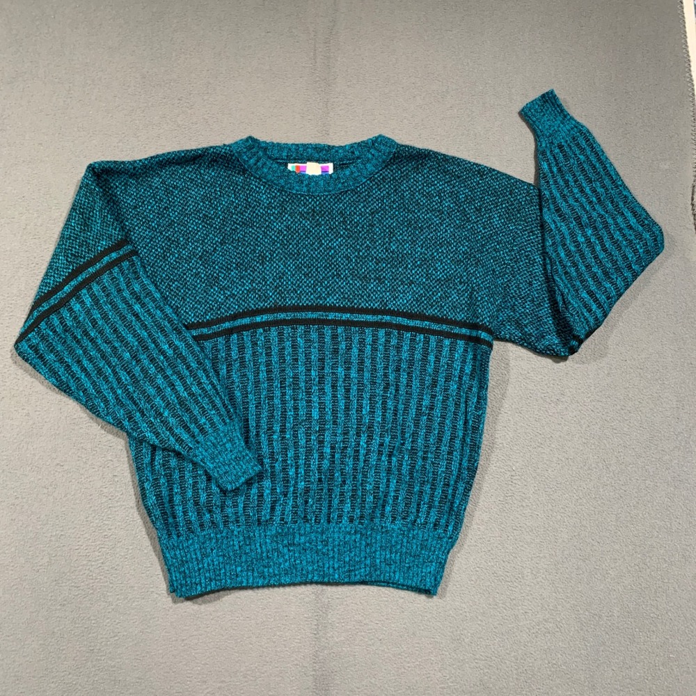 Sweater Graphix VTG 90s Sweater Mens XL Teal Black Creneck Made in USA Retro